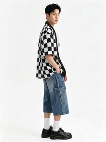 Black And White Plaid Print Casual Kimono Cardigan Sun Protection Shirt, Machine Washable, Fashionable And Versatile - Black - View 4