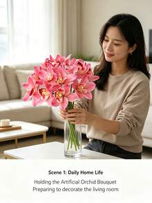 6PCS Artificial Large Orchid Flowers, Premium Living Room Decor, Faux Floral Arrangement, Wedding Bouquet - Multicolor - View 9