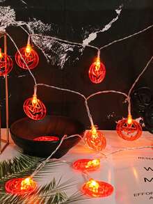 Halloween Decoration Hollow Orange Pumpkin String Lights, Eerie Gothic Haunted House Autumn Atmosphere, Ideal Halloween Gift, 1.5M/3M, Yard Garden Porch Window Room Home Halloween Thanksgiving Party Decor, Fall Decor - Warm Light - View 4