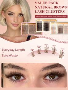 RITALASH 630PCS Brown Lash Clusters Kit Natural Wispy Lashes Cluster Dark Brown Eyelash Clusters Kit Large Pack Set For DIY Waterproof & Long - Lasting (WM01-BLR105-Viva) - Brown - View 3