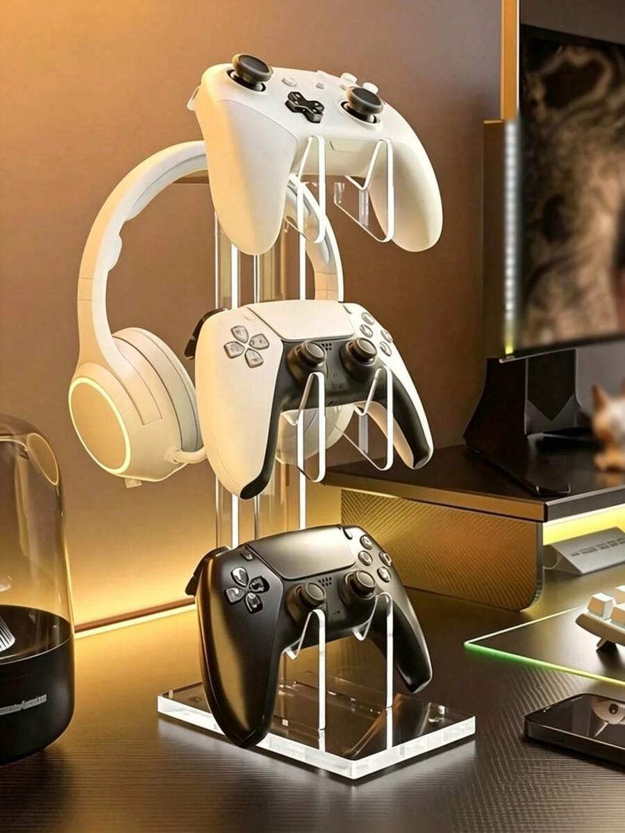 通用遊戲控制器與耳機支架 3合1 遊戲控制器收納架 省空間桌面收納架 耳機收納架 適合硬核玩家與休閒使用者 設置收納架 書桌配件 遊戲配件 電競房裝飾