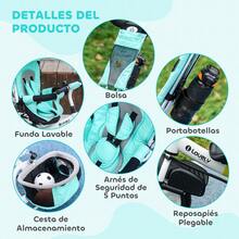 HOMCOM Triciclo para Bebés Triciclo Evolutivo para Niños con Toldo Plegable Mango de Empuje Telescópico y Desmontable Bolso para Mamá y Portabotellas 102x49x102 cm Verde Mint - Verde - Ver 5