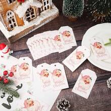 10/50/100pcs Christmas Holiday Gift Tags, Pink Santa Claus, Suitable For Gift Wrapping And Christmas Tree Decoration - View 4