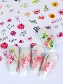 SWEET TREND Adesivos de Arte de Unhas com Transferência de Água Floral em 2 Cores, 24 Estilos Incluindo Rosa, Flor de Pêssego, Flor de Cerejeira, Padrões de Borboleta, Adesivos de Decoração de Unhas DIY, Acessórios de Arte de Unhas - Multicolorido - Visão 5