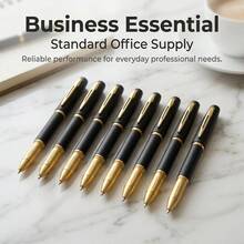 8PCS Simple Matte Black Ballpoint Pen Gold Plated Writing Tip Clean Quick Dry Ink Pen For Student Journal Business Gift - Sets - View 8