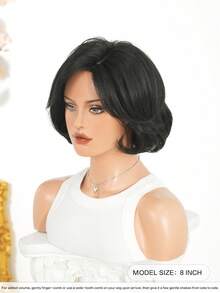 NAMM Short Black Bob Wigs For Women Layered Wave Hair Wig With Side Part Bangs Natural Synthetic Heat Resistant Fiber Wig For Cosplay Daily And Daily Use 8 Inch, Halloween - Black - View 4