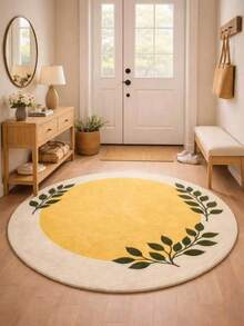 1pc Contrast Green Leaf Round Area Rug, Decorative Carpet, Floor Mat, Living Room Carpet, Bedroom Carpet, Fresh Healing Carpet - Multicolor - View 5