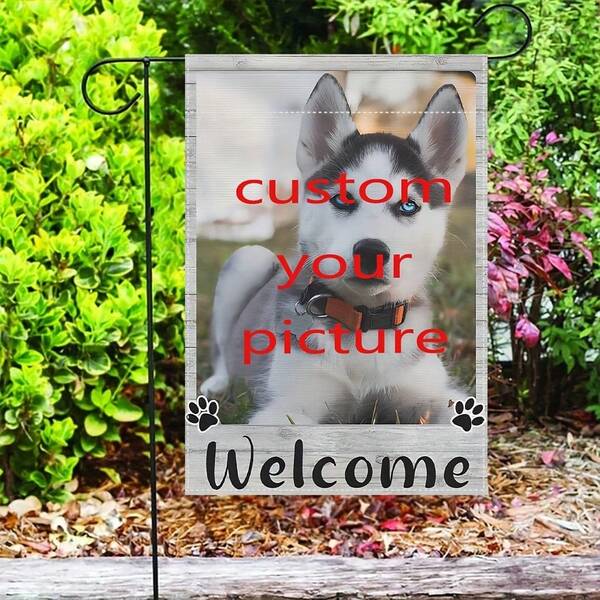 Soft Neutral Tone Pet Paw Frame Dog Memorial Warm Welcome Slogan Print Pattern Custom Garden Flags Personalized DIY For Yard Lawn Porch Outdoor Decor Gift For Pet Lover Dog Owner Remembrance Holiday Daily Celebration Present