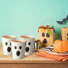 10pcs/30pcs/50pcs Halloween White Ghost Face Paper Cups (9oz) Horror Theme Paper Cups, Suitable For Hot Or Cold Drinks, Perfect For Halloween Parties, Day Of The Dead Celebrations And Birthday Parties To Serve Coffee, Juice Or Snacks - Multicolor - View 6