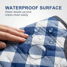 80x 83 Large Picnic Blanket Waterproof Sandproof, Foldable Outdoor With Premium Canvas Strap Beach - Blue Gingham - View 5