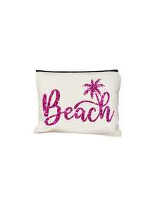 復古波點白色大容量單肩包套裝－印有「Beach」字母與棕櫚樹圖案，附白色小包的購物旅行托特包，可折疊單肩手提包，通勤托特包，平板收納包，夏季旅行必備包，適合海灘旅行、泳池日、購物與日常使用，返校季、教師節禮物 - 彩色 - 查看 17