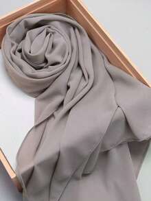 1pc Casual Multi-Functional Solid Color Chiffon Scarf, Suitable For Matching With Various Outfits - Light Grey - View 7