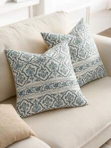 1 pieza Funda de almohada vintage con estampado floral, funda decorativa de almohada con patrón campestre, funda de cojín de sofá estilo granja bohemio, funda de almohada cuadrada moderna para sala de estar, decoración del hogar para dormitorio y dormitorio, regalo de Acción de Gracias y Halloween - Azul - Ver 7