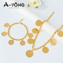 Arabian Style Lira Coin Jewelry Set 21K Gold Plated Dubai Bride Wedding Necklace Bracelet Earrings Middle Eastern Women Vintage Party Jewelry - Charm Jewelry - View 7