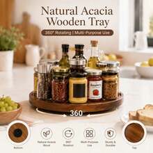 1pc Round Rotating Wooden Tray, 360° Swivel Wooden Tray, Kitchen Spice Rack, Tray, Kitchen Accessories, Wooden Tray, Spice Container, Kitchen Storage Utensils, Kitchen Decor, Rotating Tray, Solid Wood Tray, Rotating Wooden Tray, Round Multi-Function Tray, Round Wooden Spice Rack, Suitable For Kitchen Cabinets And Storage Cabinets, Housewarming Gift, Father's Day, Graduation Season Gift - View 3