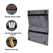 1pc Premium Gray PU Leather Organizer Pouch, Multi-Compartment Portable Smoking Accessories Storage Bag, Gray Multifunctional Organizer, Compact Tobacco Pouch, Smoking Tool Kit - 1PC - View 3