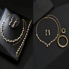 4 件套女士首饰套装 - 项链、耳环、手链、几何图案、优雅、新娘、感恩节 - 金色 - 查看 6