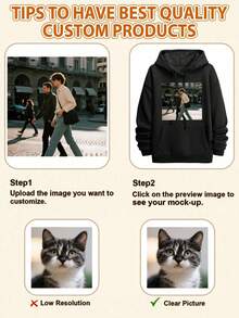 DIY Personalized Men's Hoodies, Casual, Custom With Patterns,/Logos, Slogans, Letters, Back To School, Holiday Gifts:Valentine/Birthday/Anniversary, Personalized Gift, Streetwear - Black - View 4