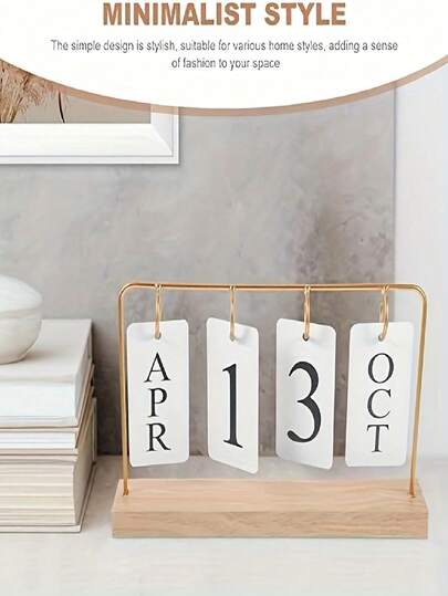 1pc Wooden Creative Gold Perpetual Calendar, Office Desk Calendar, Office Desk Decor, New Home Ornament, Hanging Decoration
