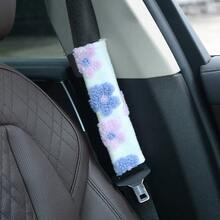 1pc Women's Car Seat Belt Cover, Short Plush Jacquard Floral Warm Fuzzy Seat Belt Sleeve - A - View 13