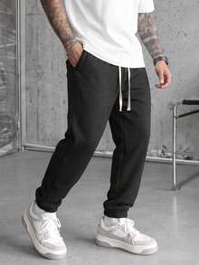 Men's Fashion Casual Long Pants, Spring/Autumn, Versatile Daily Wear, Thermal Lined - Black - View 4
