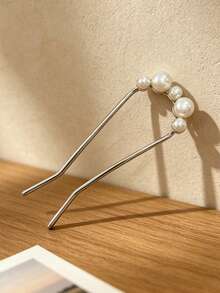 1pc French Pearl Metal U-Shaped Hair Pin, Versatile Back-Of-Head Bun Holder For Women, Daily, Wedding, Banquet Hair Accessory - Multicolor - View 3