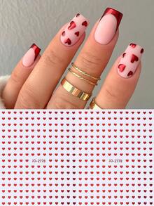 2pcs Mini Red Heart Metal Nail Art Stickers Heart Print Metallic Red Nail Decals Valentine's Day Holiday Nail Decals Self Adhesive 3D Manicure Decoration Accessories For Women&Girls Salon DIY - Red - View 10