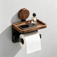 1 pieza Soporte de papel higiénico montado en la pared con ventosa sin taladro y estante de almacenamiento extra, organizador de baño multiusos para papel higiénico y secador de pelo, estante de almacenamiento para el baño del hogar, regalo para Eid/Inauguración de la casa/Aniversario - Multicolor - Ver 8