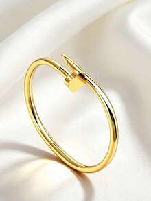 1 peça/3 peças Pulseira Feminina Transfronteiriça, Joia de Aço Inoxidável de Luxo com Zircônia de Alta Qualidade, Strass Completo e Concha Branca, Moda Não Desbotante - Dourado - Visão 7