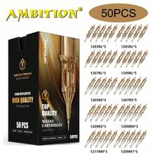 Ambition Premium 紋身針筒針 50支裝 混合尺寸 RL RS M1 一次性無菌紋身針筒 超銳利穩定針尖 適用紋身師 勾線 陰影 上色 - 黃色 - 查看 13