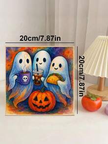 1/4pcs DIY Halloween Ghost Number Painting, Adult Beginner Handmade, Canvas Art Wall Decor, Halloween Gift - Frameless - View 10
