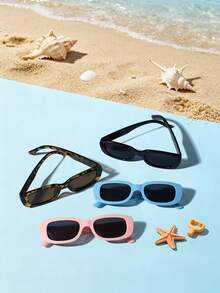 4pcs/Set Kids 6-12 Years Old Rectangular Fashion Glasses, Multi-Color PC Frame With Solid Lenses, Casual Lightweight For Daily Outdoor Wear, Includes Glasses Case - Multicolor - View 8