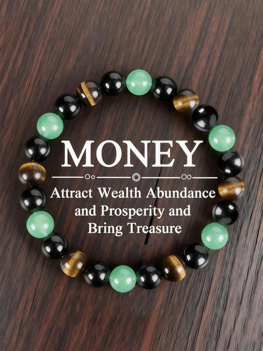 YAUKIA Bracelet de chance en aventurine verte 8 mm, apporte le bien-être et le calme émotionnel, le succès, bijou de yoga et de méditation, cadeau idéal - Multicolore - Voir 1
