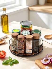 Rotating Round Wooden Storage Rack, Suitable For Desktop And Cabinet Organization, Ideal For Kitchen, Bathroom And Home Decor, With 360° Rotating Turntable Storage Rack, Suitable For Displaying Bottles, Cans And Small Items - View 4