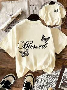 Tween Girl Casual Fun Print Crew Neck Pullover Short Sleeve T-Shirt Summer Top - Apricot - View 1