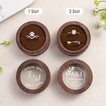 MerexSync 1pc Personalized Round Walnut Wood Ring Box With Transparent Window, Customized Laser Engraved Initials And Date, Wedding Proposal Engagement Anniversary Gift Wooden Ring Box, Wedding, Wedding Accessories, Wedding Ring Box, Souvenir, Wedding Decoration, Bride, Groom, Ring Box, Wooden Ring Box - Multicolor - View 8