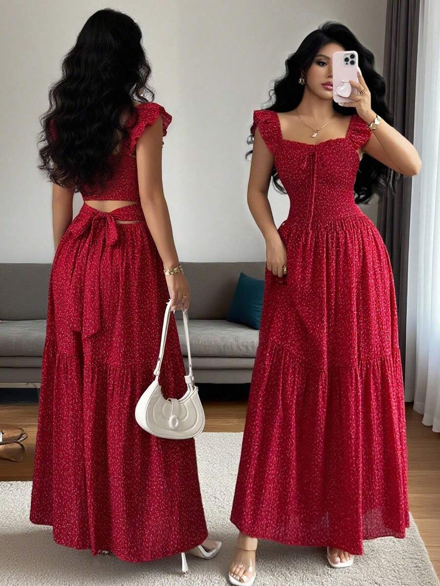 Vestido casual de mujer con estampado de lunares, verano - Rojo 3 - Ver 1