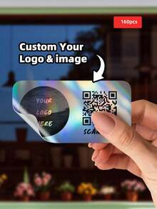 1/10/40/100/160 قطعة ملصقات شعار وملصقات رمز QR - ملصقات شكر على طلبك - تصميم قابل للتخصيص، شعار ونص كود مسح وسائل التواصل الاجتماعي، ملصقات مقاومة للماء، فينيل، لوازم تغليف الأعمال الصغيرة - شفاف - مشاهدة 32