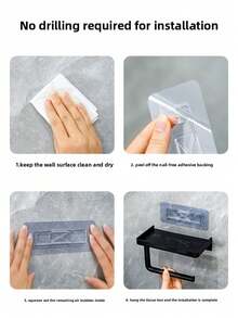 Luxury Self-Adhesive Wall-Mounted Bathroom Tissue Holder With Storage Shelf - Sleek Black High-Gloss Finish, Multifunctional Organizer For Toilet Paper, Towels, Phones And Watches, Ideal For Home And Hotel Bathrooms | Bathroom Accessories - Multicolor - View 7