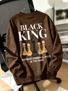 1pc Tween Boys Crew Neck Sweatshirt, Minimalist Print Design, Comfortable Autumn/Winter New Top, Suitable For Boys Daily Wear Street Style - Brown - View 2