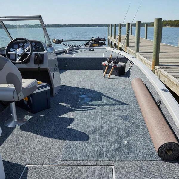 Gray Boat Flooring 6 Ft X 13.1 Ft For Deck Patio Porch, TPR Backing Easy Clean Cuttable Outdoor Marine Carpeting Roll-XY53071