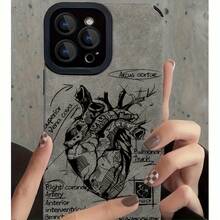 [Envío en 24h desde España] Funda de teléfono: Funda de PU de lujo con anatomía de corazón gris para iPhone 17/16 Pro Max/15/14 Plus/13/12/11 - Resistente a golpes, resistente a caídas, funda protectora duradera para entusiastas de la medicina y el arte. - Color de la imagen 1 pieza - Ver 3