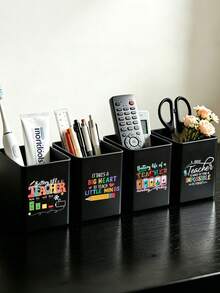 Teacher's Day Main Image Print Multifunctional Storage Box, Teacher's Day Office Essential, Desktop Organization Tool, Desktop Storage Tube, Business A5 Notebook, Office Meeting Notes Simple Notebook, Student Bound Notebook, Large Capacity Desktop Storage Box, Makeup Brush Storage Bucket, Pen Holder, Makeup Brush Holder, Can Hold Makeup Brushes, Pens, Remote Controls, Tableware And Small Items, Suitable For Home, Bathroom, Kitchen, Office, Bedroom, Dorm, Desktop, Living Room Compact Space-Saving Storage Supplies, Holiday, Birthday, Back To School Essential - Multicolor - View 7