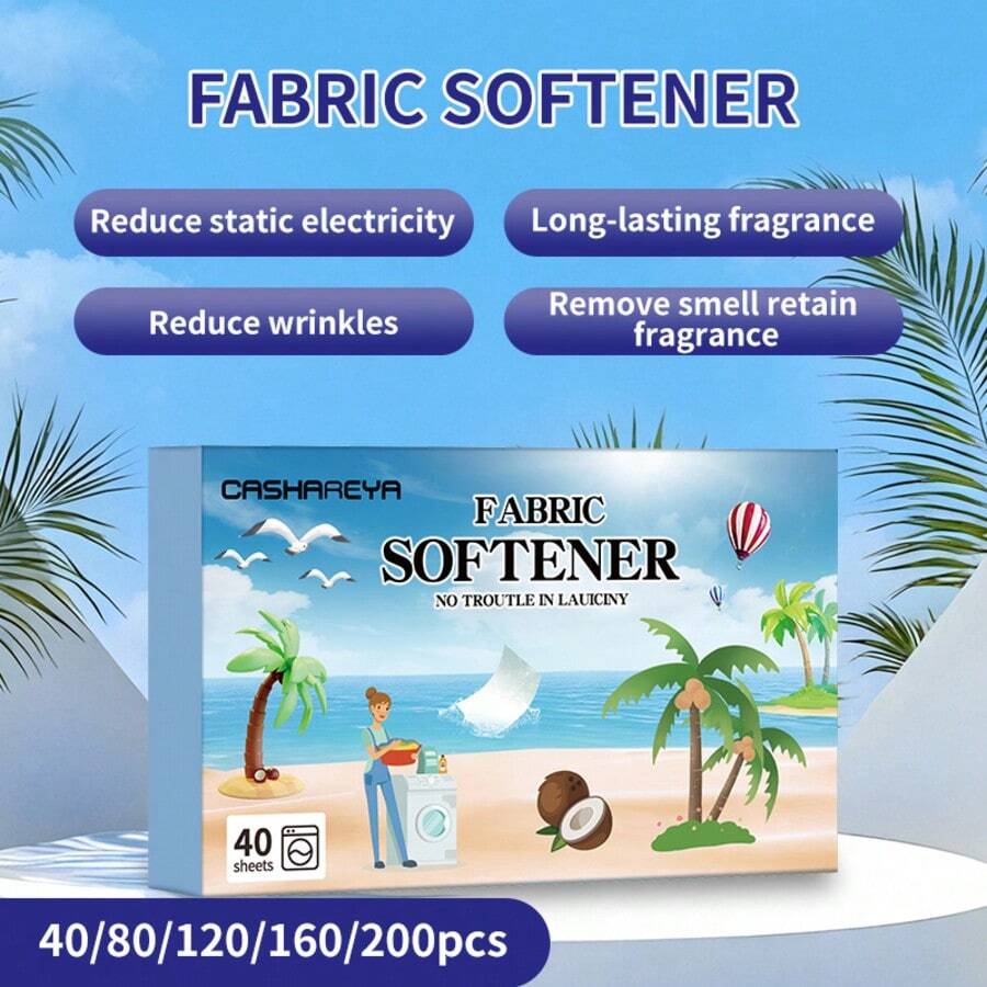 1 Box 40pcs Coconut Scented Fabric Softener Sheets, Laundry Softener, Long-Lasting Fragrance, Soften Clothes, Deodorizing Aromatic Laundry Sheets, Fragrance Sheets, Coconut Scent, Laundry Essential - Coconut Smoothie Sheets - View 1