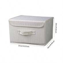 1pc Foldable Linen CD Storage Box, Collapsible Storage Bin With Lid, Toy Organizer Basket, Laundry Hamper - White - View 7