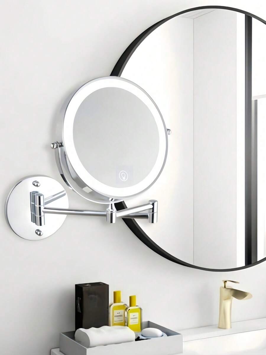 [Espejo de Maquillaje LED] Espejo de Pared Iluminado con Aumento 10X, Espejo de Maquillaje LED con 3 Modos de Color, Aumento 1X/10X, Carga USB, Pantalla Táctil, Giratorio 360° y Extensible para Baños, Extensible hasta 13 Pulgadas