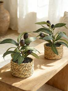 1/3/4/5/6pcs Green Plant Stem Artificial Olive Tree Branches, Home Vase Wedding Decoration - Olive Potted Plants - View 2