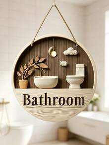 Modern Wooden Bathroom Sign, Vintage Decorative Hanging Ornament, Home Bathroom Wall Art/Desktop Decor - Multicolor - View 6