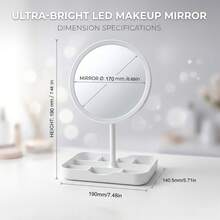 Espejo de maquillaje LED con luz de 3 colores & 3 niveles de atenuación, CRI 95 alta reproducción de color, control táctil, con base de almacenamiento, recargable por USB, 500mAh - BS-06 - Ver 9