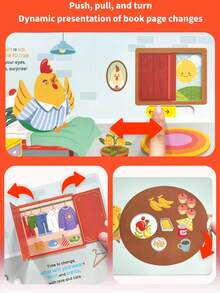 beartale Rooster Pull-Slide Interactive Busy Book, Toddler Early Education Toy, Wake-Up Board Book, Children's Fine Motor Travel Toy, Birthday, Back To School, Summer Holiday Gift, Suitable For Boys And Girls, Party Favor, Teaching Aid Tool - Multicolor - View 6